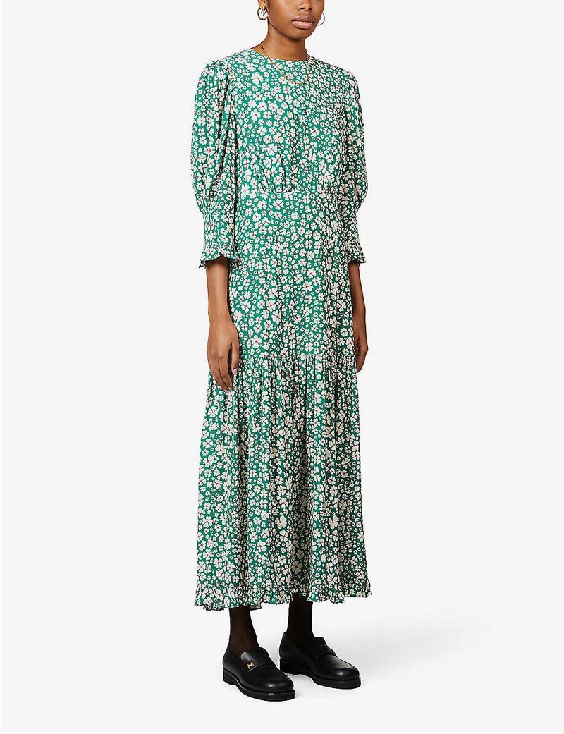 Rixo Women’s Petal Clover-Print Chiffon and Crepe Maxi Dress Floral US 12 XL