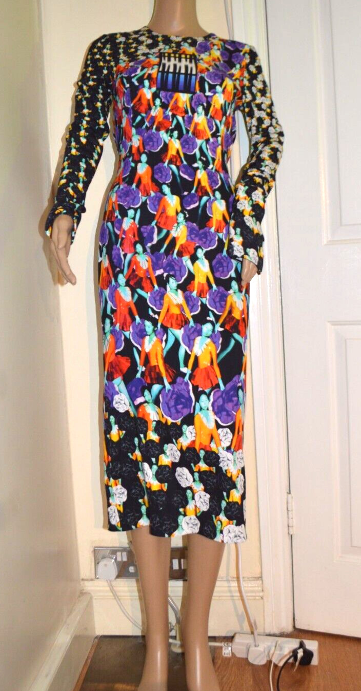 PETER PILOTTO Black Purple L/S Sheath Dress Gymnastics Cheerleader New UK 6 US 2