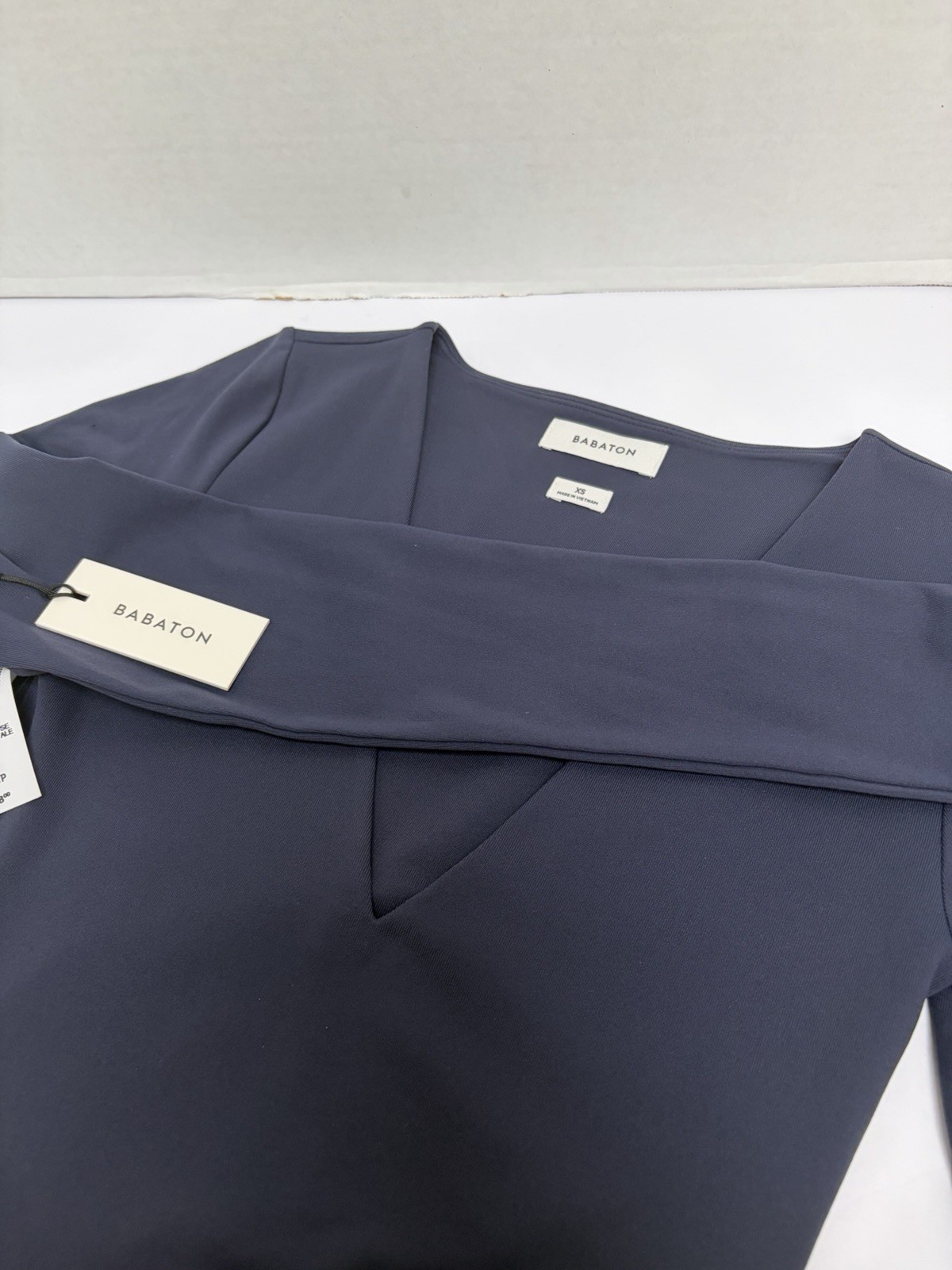 Babaton NWT Contour V-Neck Nylon Blend Lined Dress Long Sleeve Total Eclipse XS