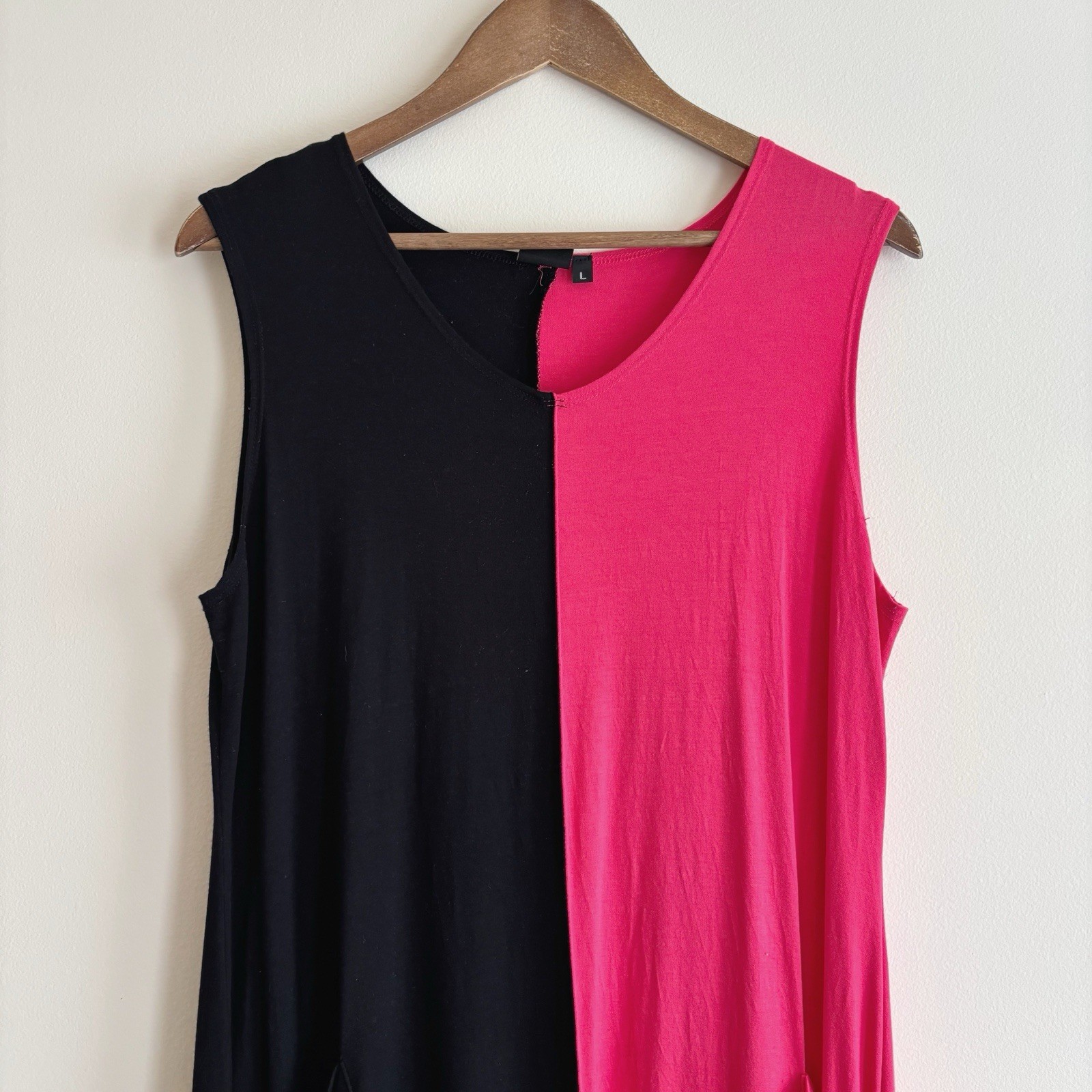 Lisa Bayne Colorblock Asymmetrical Sleeveless Midi Dress Large Summer Lagenlook