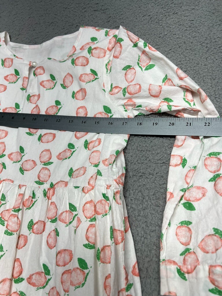 Smocked Dress Peach all Over Print Long Sleeve Keyhole Collar Layered Lined 32in