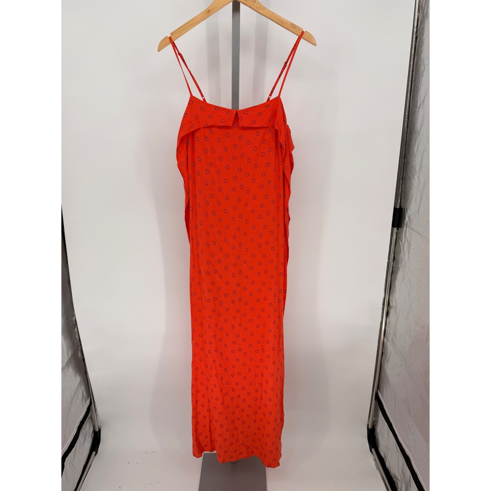 Urban Outfitters Orange Floral Print Midi Slip Dress Spaghetti Straps Ruffle