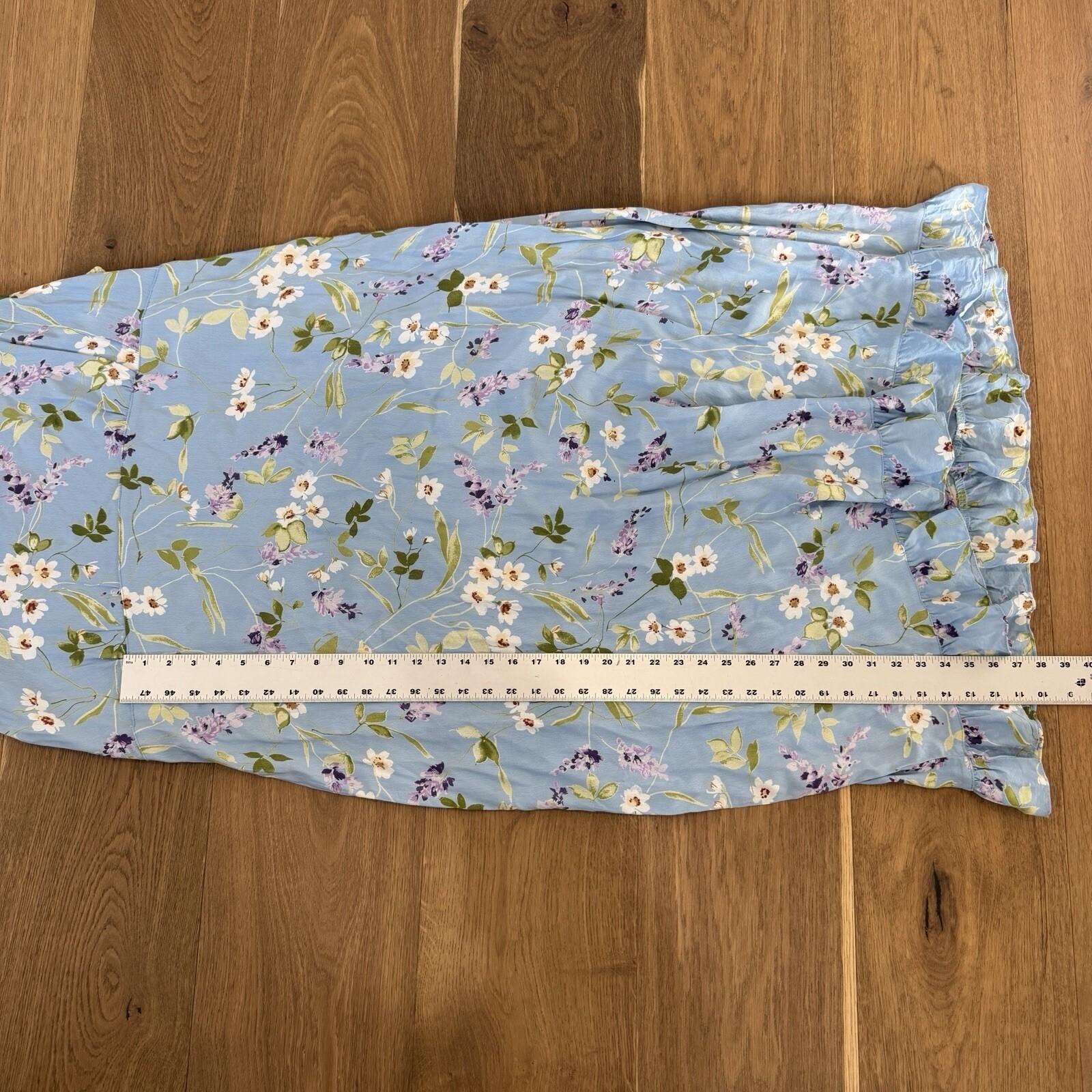 VTG! Jenny Helene Blue Floral Summer Long Dress 2X 100% Rayon USA Cottagecore