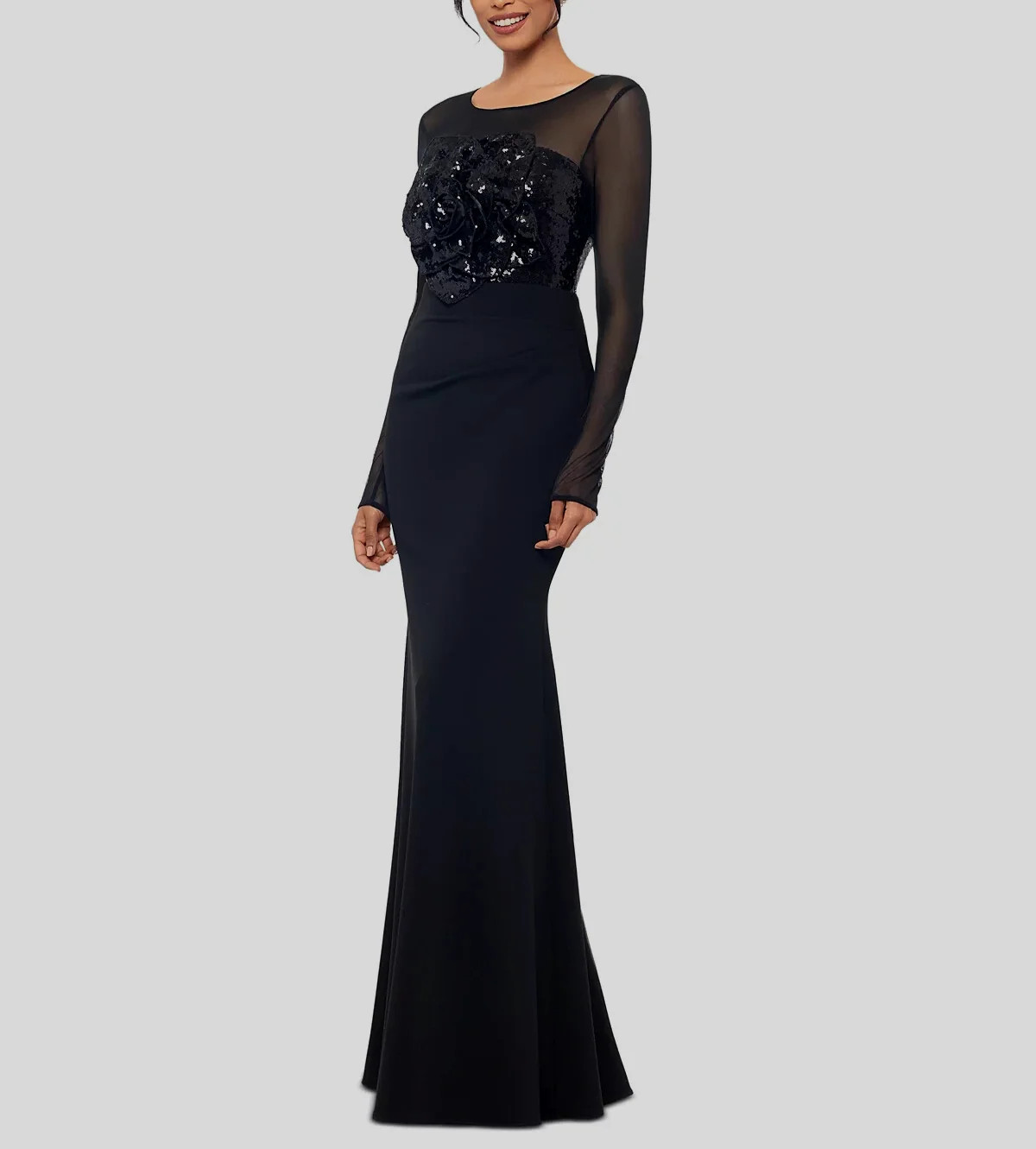 Betsy & Adam Sequined Rosette Illusion Gown MSRP 309