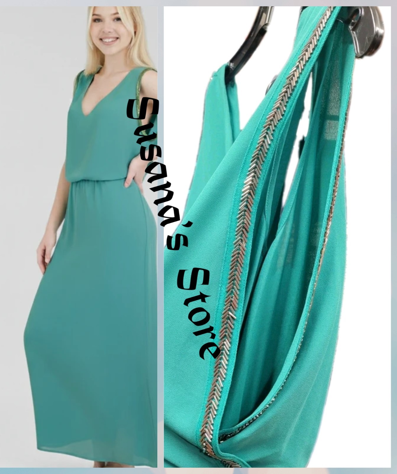 NWT BCBG MAXAZRIA SIZE M MARLYNN SEA GREEN EMBELLISHED MAXI GOWN DRESS