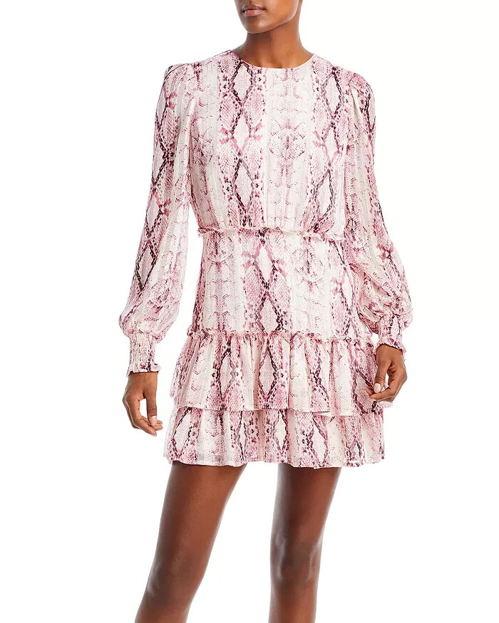 Aqua Pink Multi Metallic Stripe Snake Print Mini Dress L19303 Womens Size L