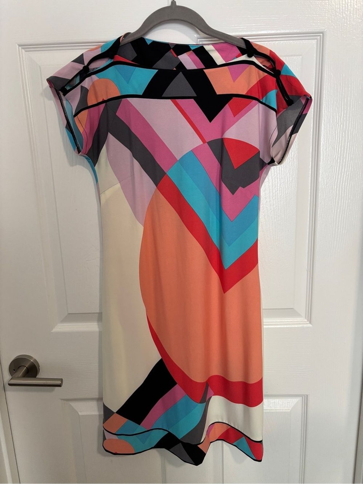 Donna Morgan Geometric Colorblock Shift Dress Pink Coral Teal Mod Print Size 2