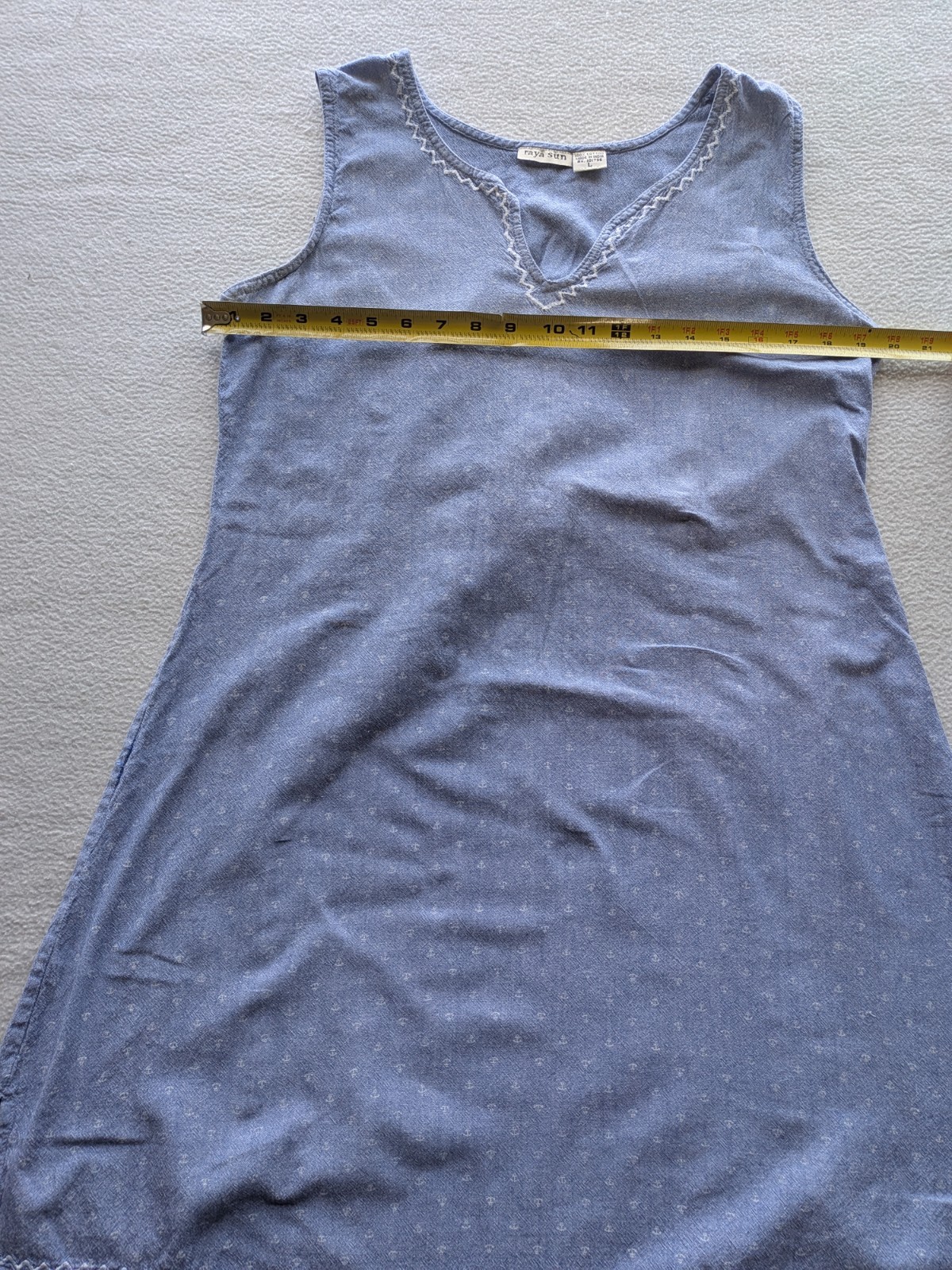 Raya Sun Embroidered Chambray Anchor Dress Blue Large Boho Resort Beach Nautical