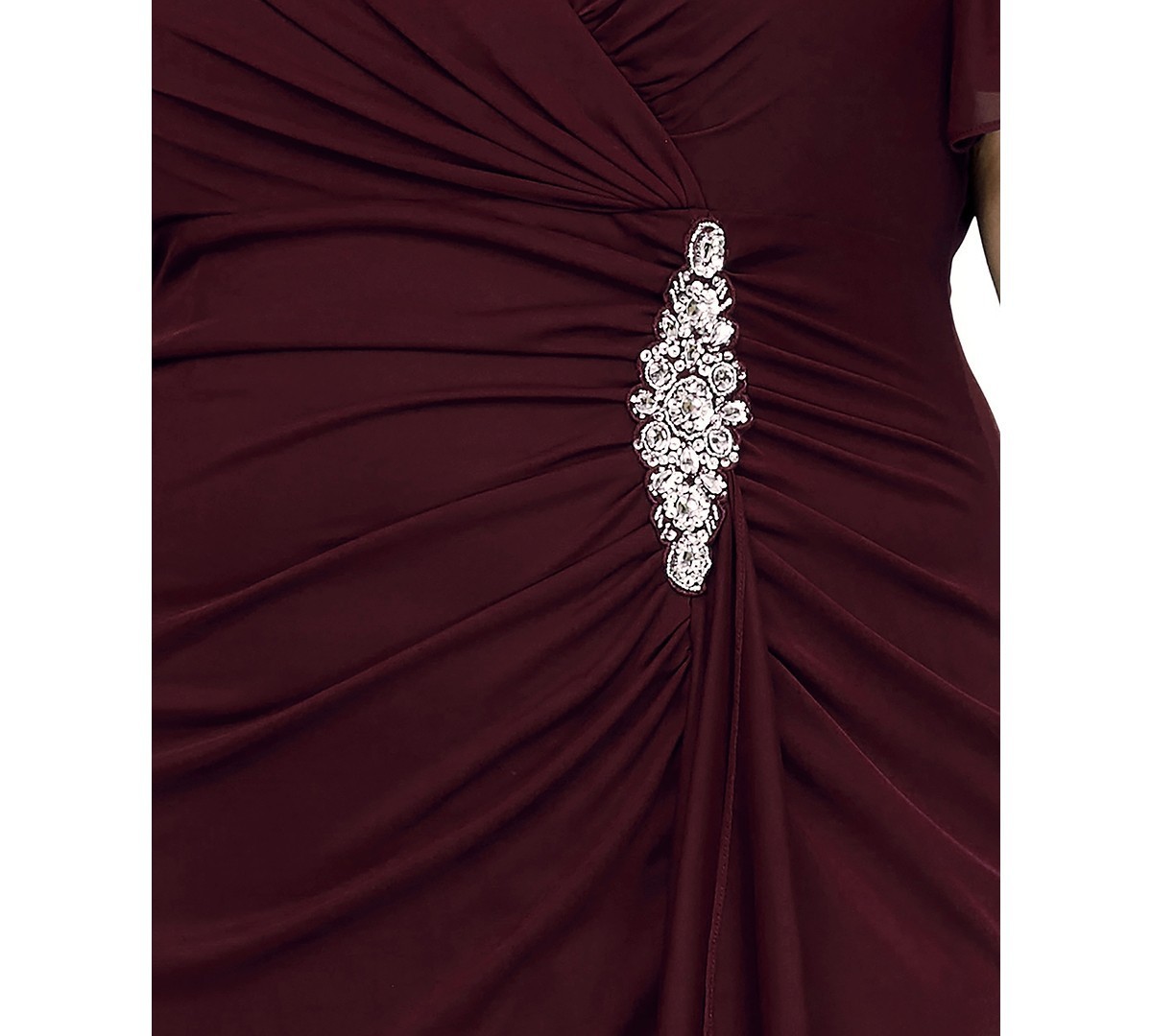 Alex Evenings Plus Size Flutter-Sleeve Embellished-Trim Gown MSRP $199