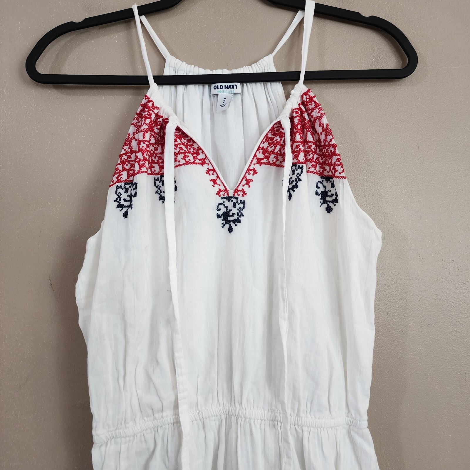 Old Navy Womens Boho Dress Size M White Sleeveless Red Embroidery High Waist