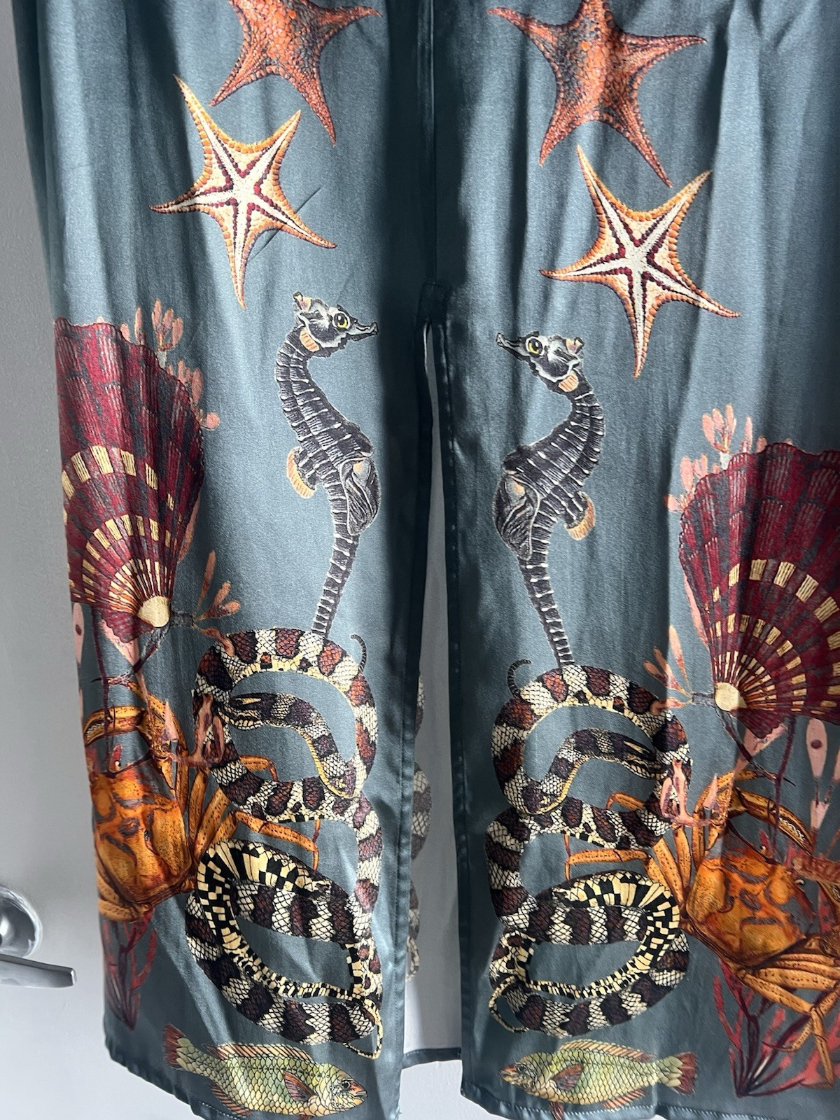 Carolina K Silk Halter Maxi Dress Light Teal Reef Coral Print Size S
