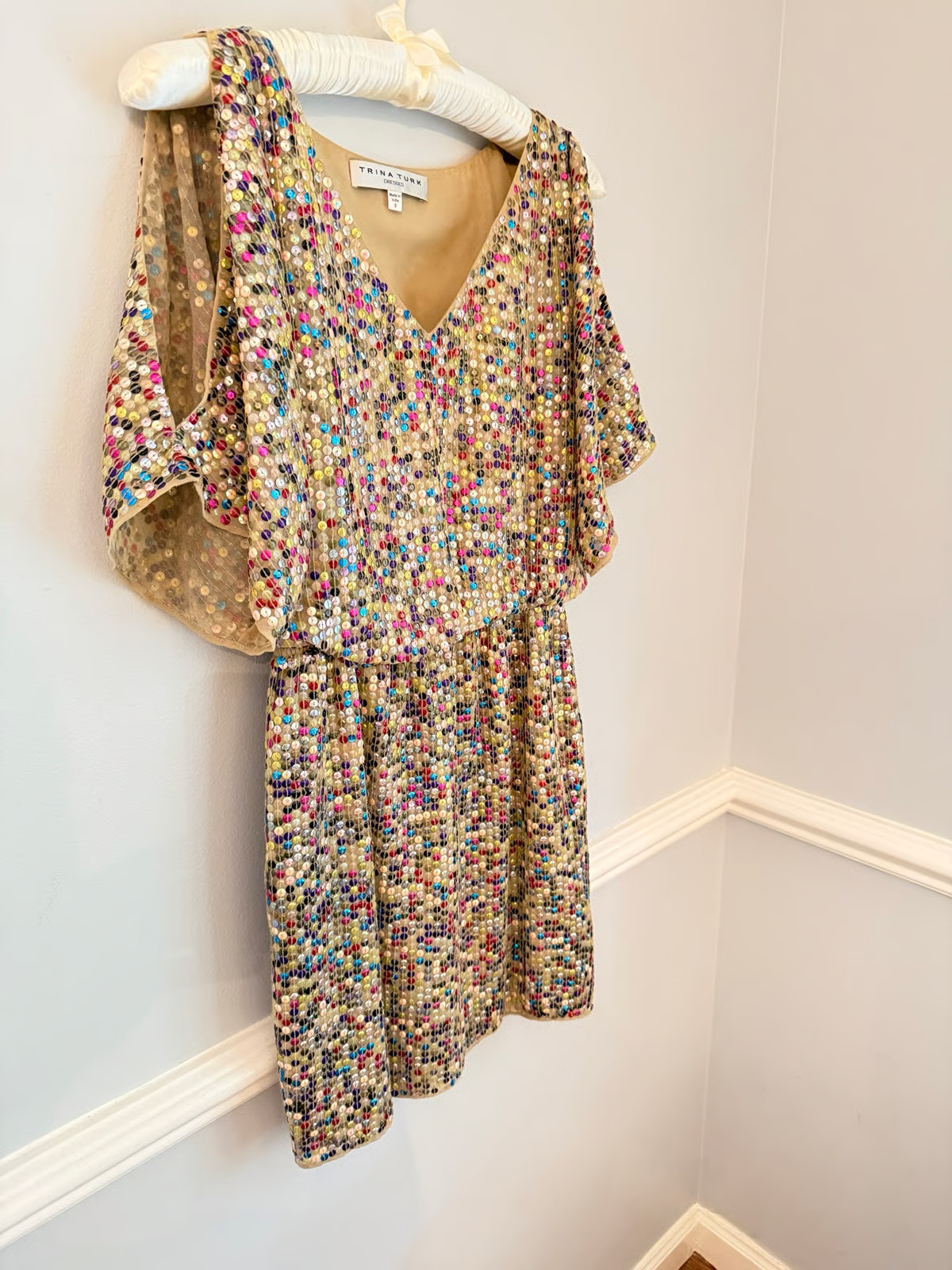 Dress Trina Turk Multicolor Sequin Cold Shoulder Cocktail Dress Size 0