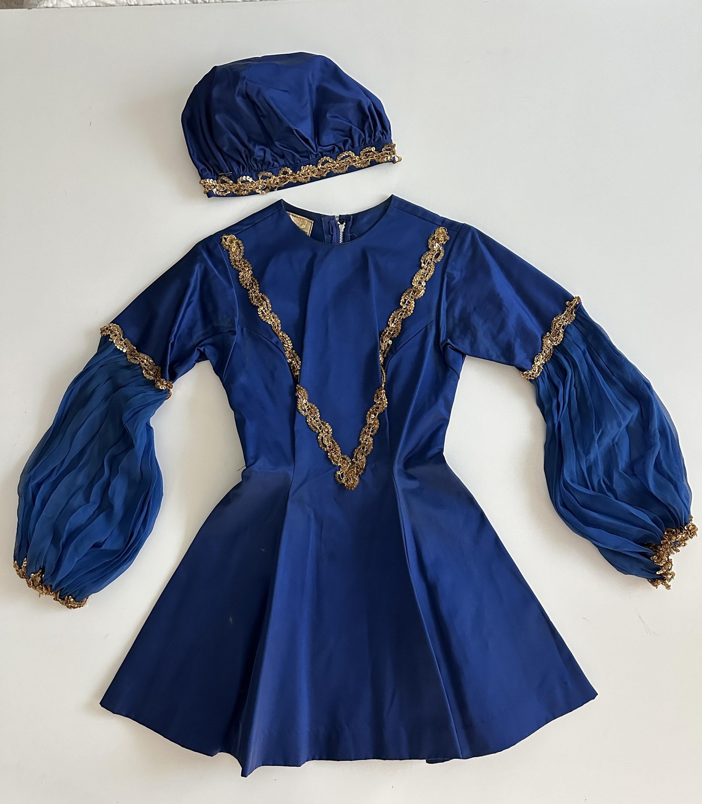 Vintage 50s 60s Skirted Majorette Cheer Womens Small Blue Sequin Varsity Hat