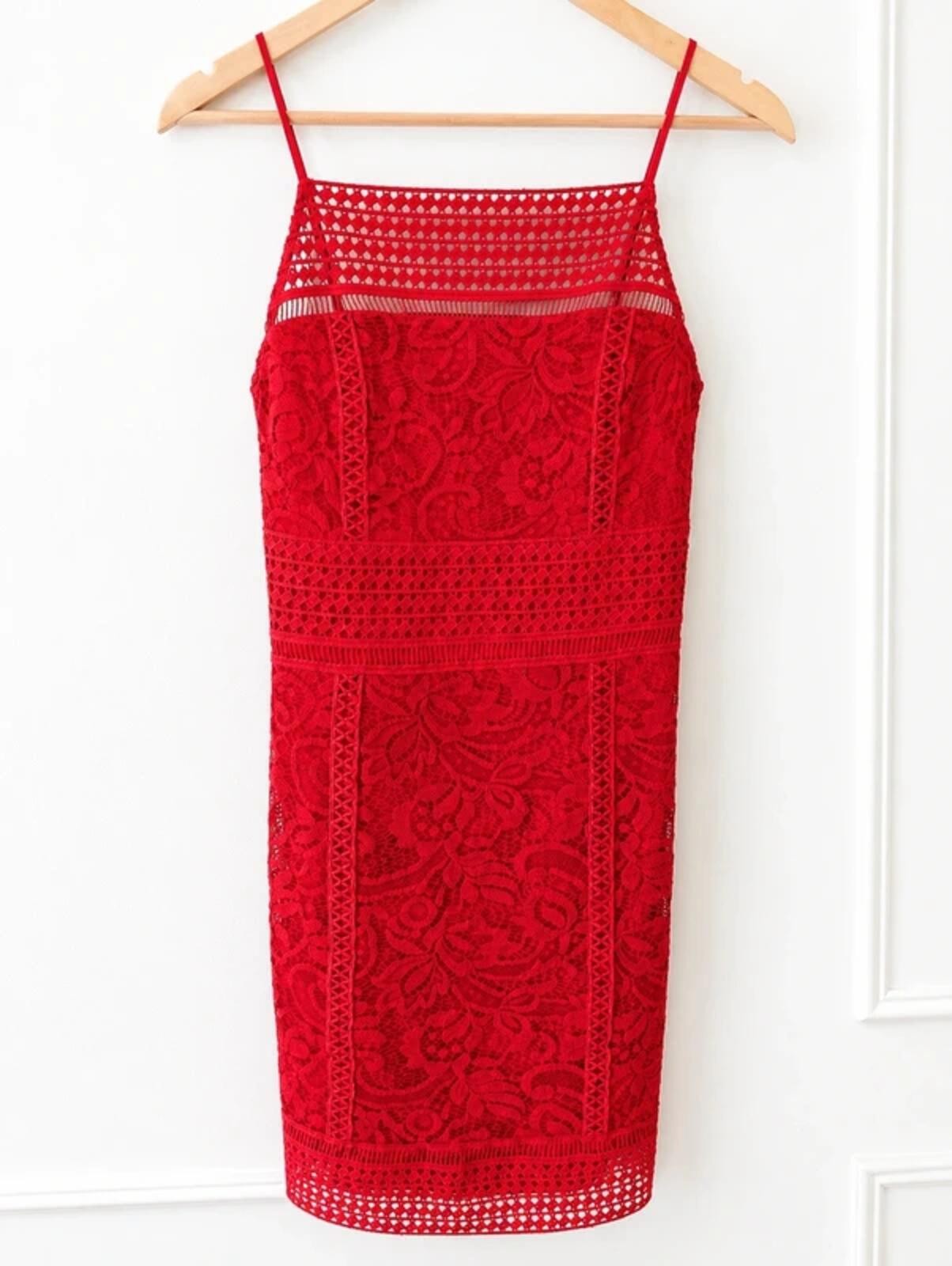 Topshop Red Lace Bodycon Midi Dress UK 10 Occasion Party Wedding Guest