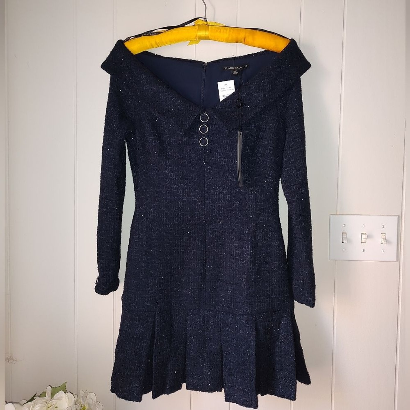 Black Halo Edith Mini Dress Size 10 Twilight Tapestry Navy Shimmer Cocktail NWT