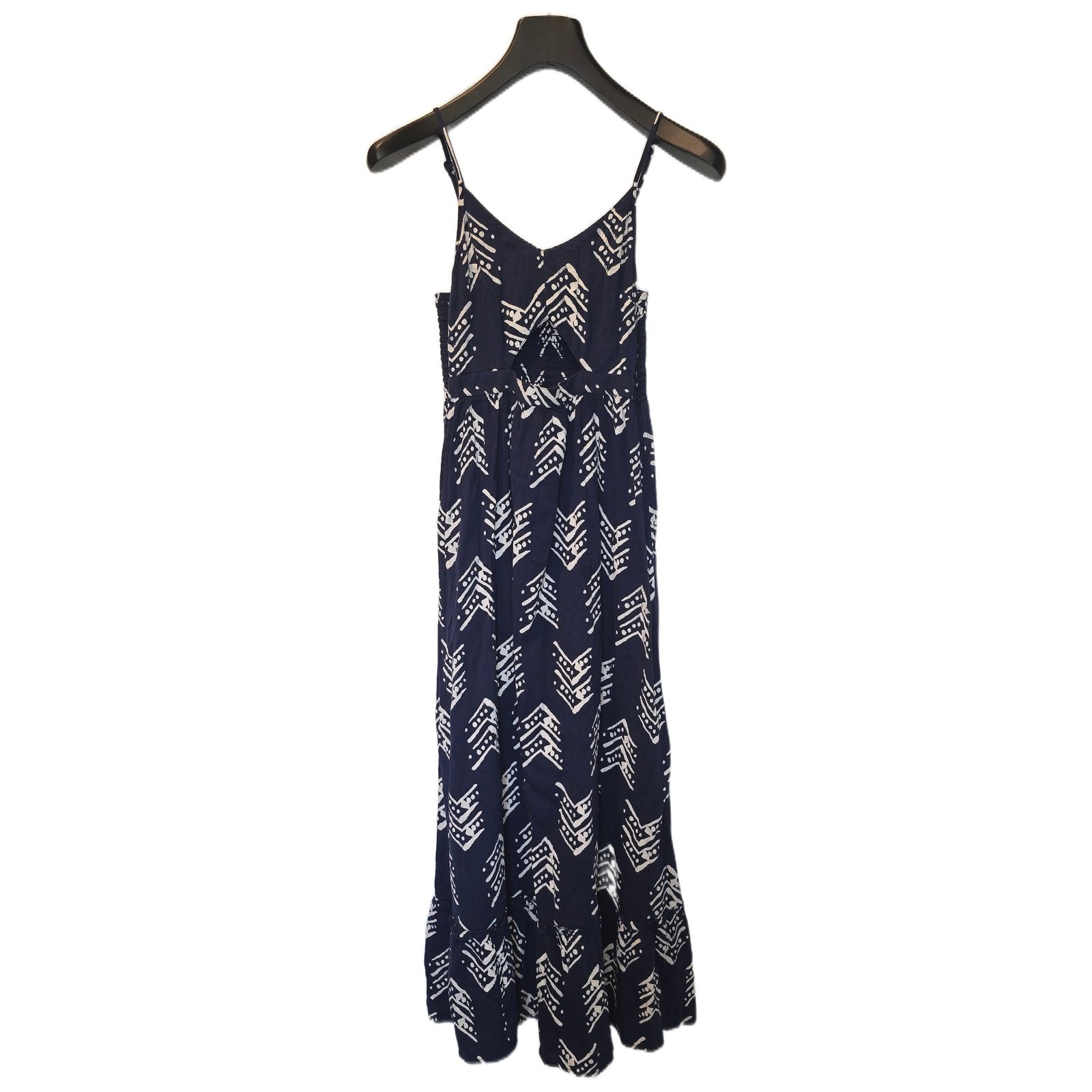 Aerie Womens Navy Blue White Geometric Print Cutout Smocked Maxi Dress XS cotton