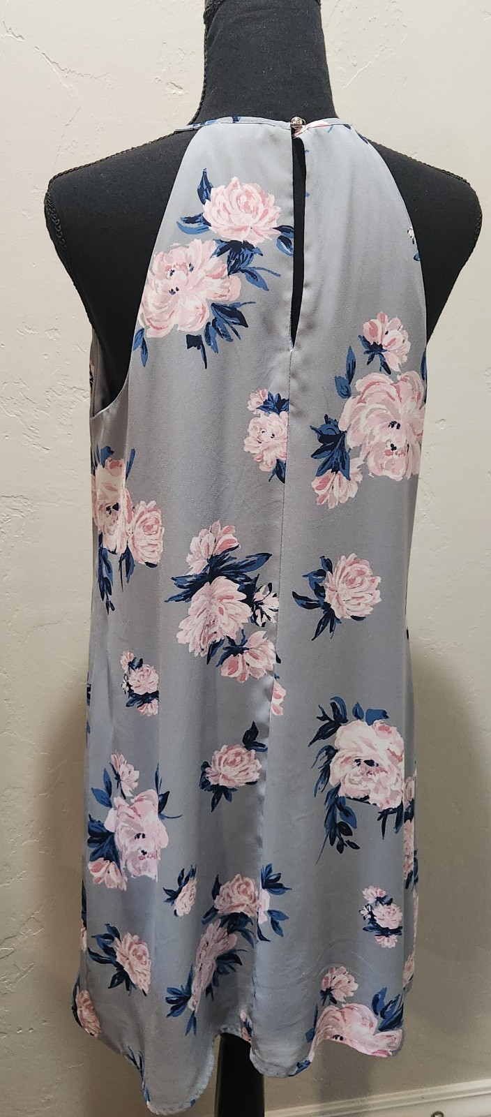 Candies Womens M Pull On Slip Dress Blue Floral A Line Halter Keyhole