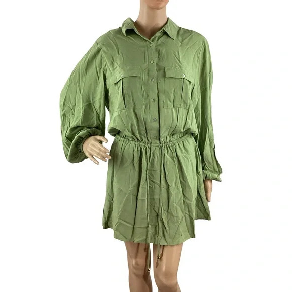 L*SPACE Amelia Tunic Dress Green Button Front Size S