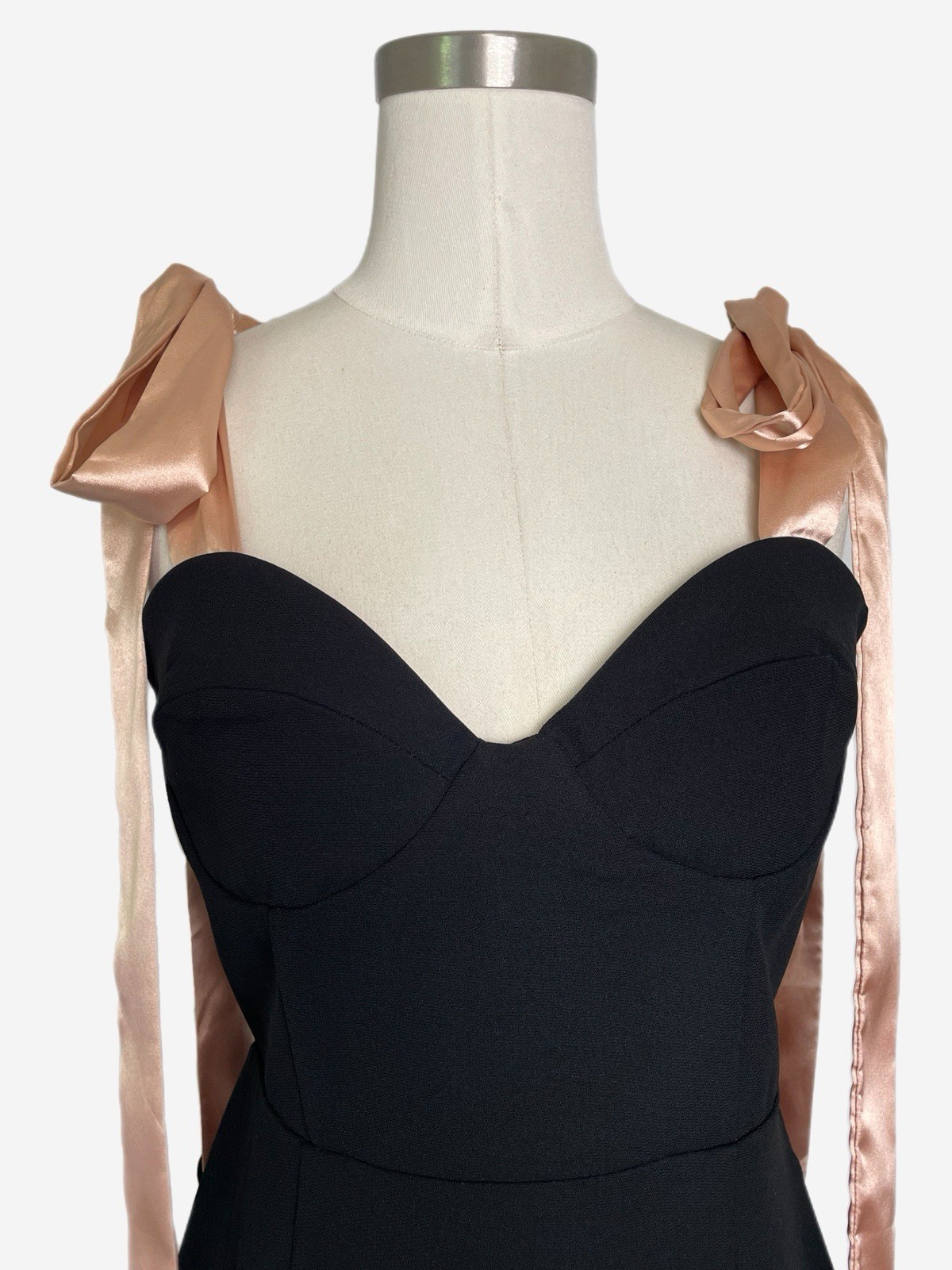 Aliava NWT Black Arezu Bow Tie Strap Midi Dress corset modern sexy classic M