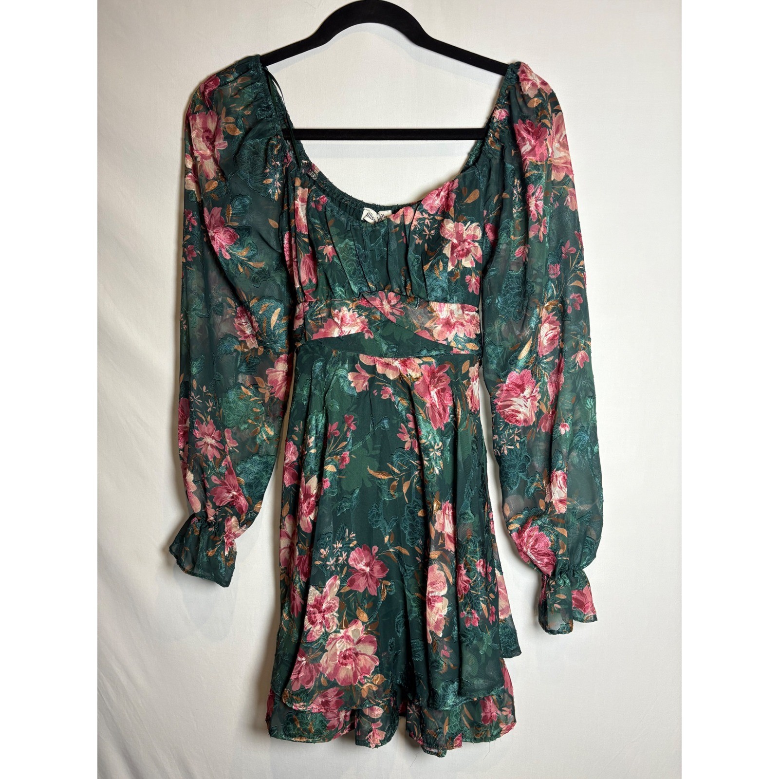 Allison & Kelly Floral Print Sweetheart Neck Long Sleeve Corset Bodice Dress XS