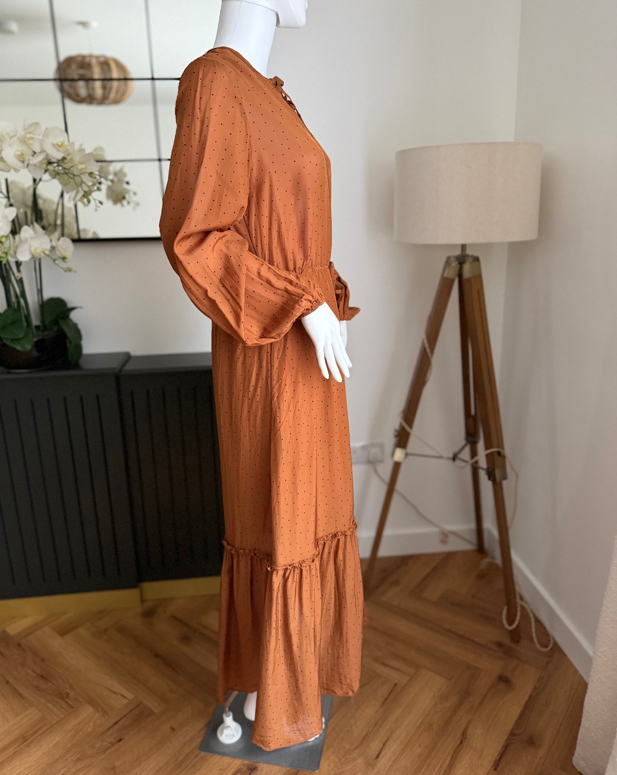 Other Stories polka dot ruffled midi dress in Brown UK 10 EU 38 S