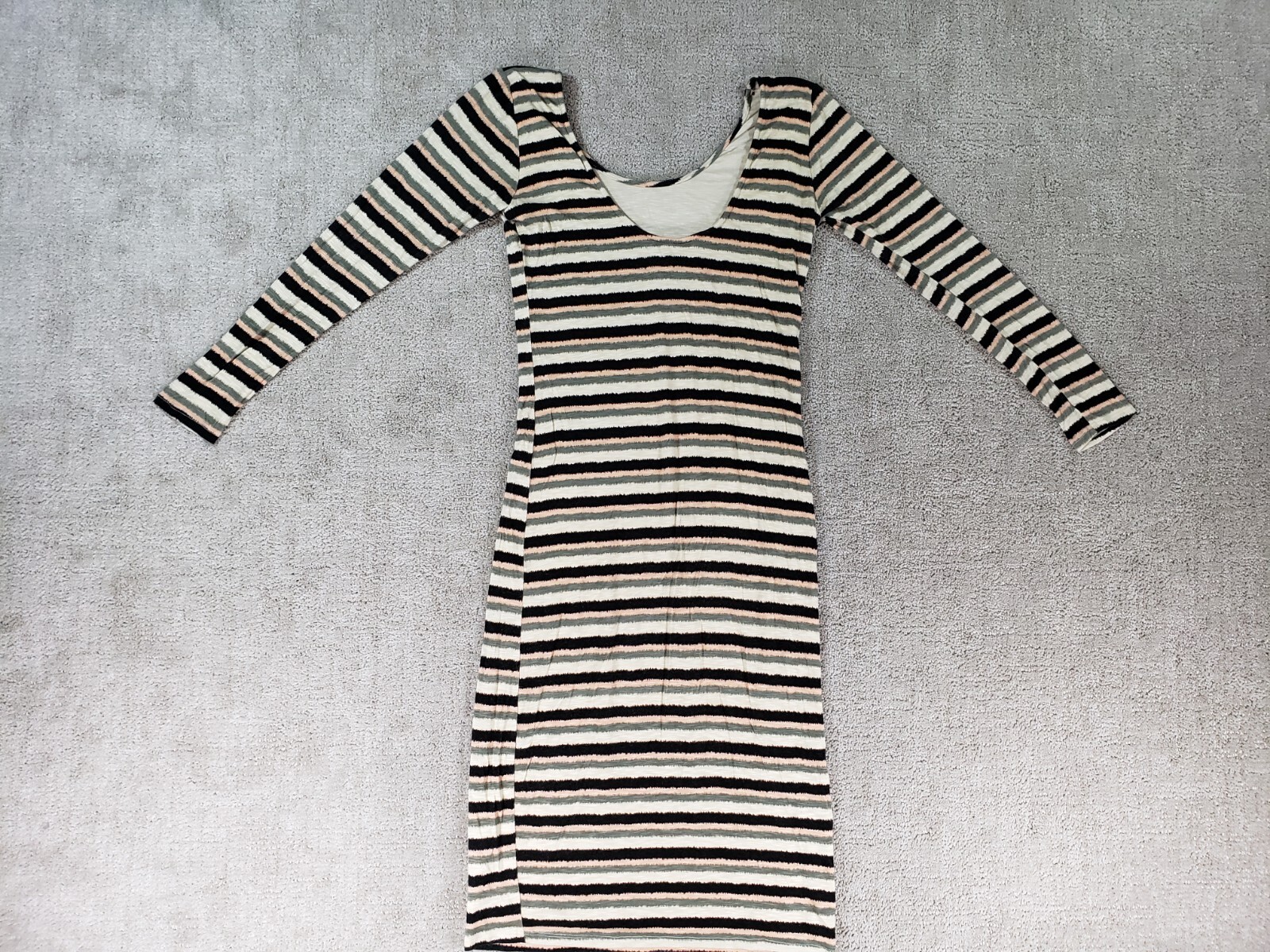 Dolan Left Coast Collection Womens Maxi Dress Large Beige Stripe Long Sleeve