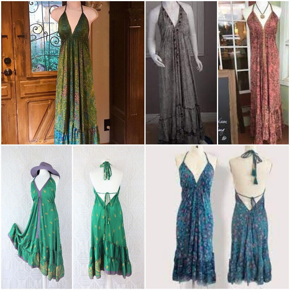 10 PC Lot Handmade Ladies Casul Evening Summer Dress Indian Sari Silk Long Dress