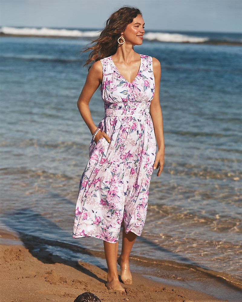 Tommy Bahama Voile Voyage Floral Gardens Midi Dress (MEDIUM)