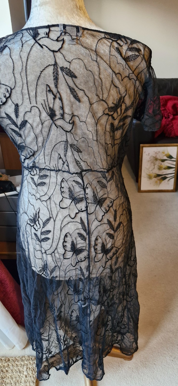 2 items. Soft pretty lace GHOST black party dress and slip Vintage, 16 & L