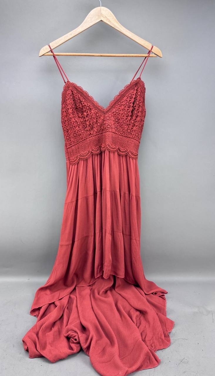 Faded Rose Womens Red Crochet Maxi Slip Dress Size M