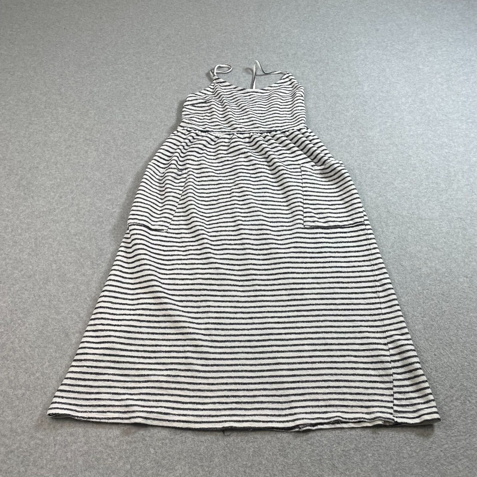 Le Lis Dress Woman M Blue Striped Pockets Midi Terry Cloth Nautical Coastal USA