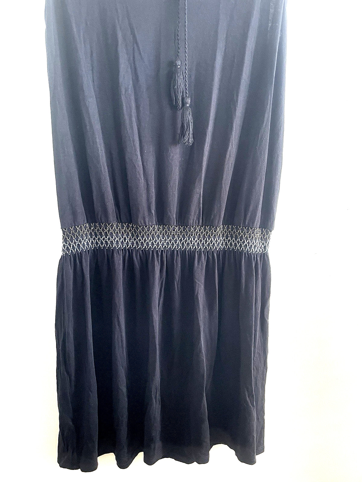 Soft Joie Embroidered Smocking Boho Dress Black Knit Blouson Mini S