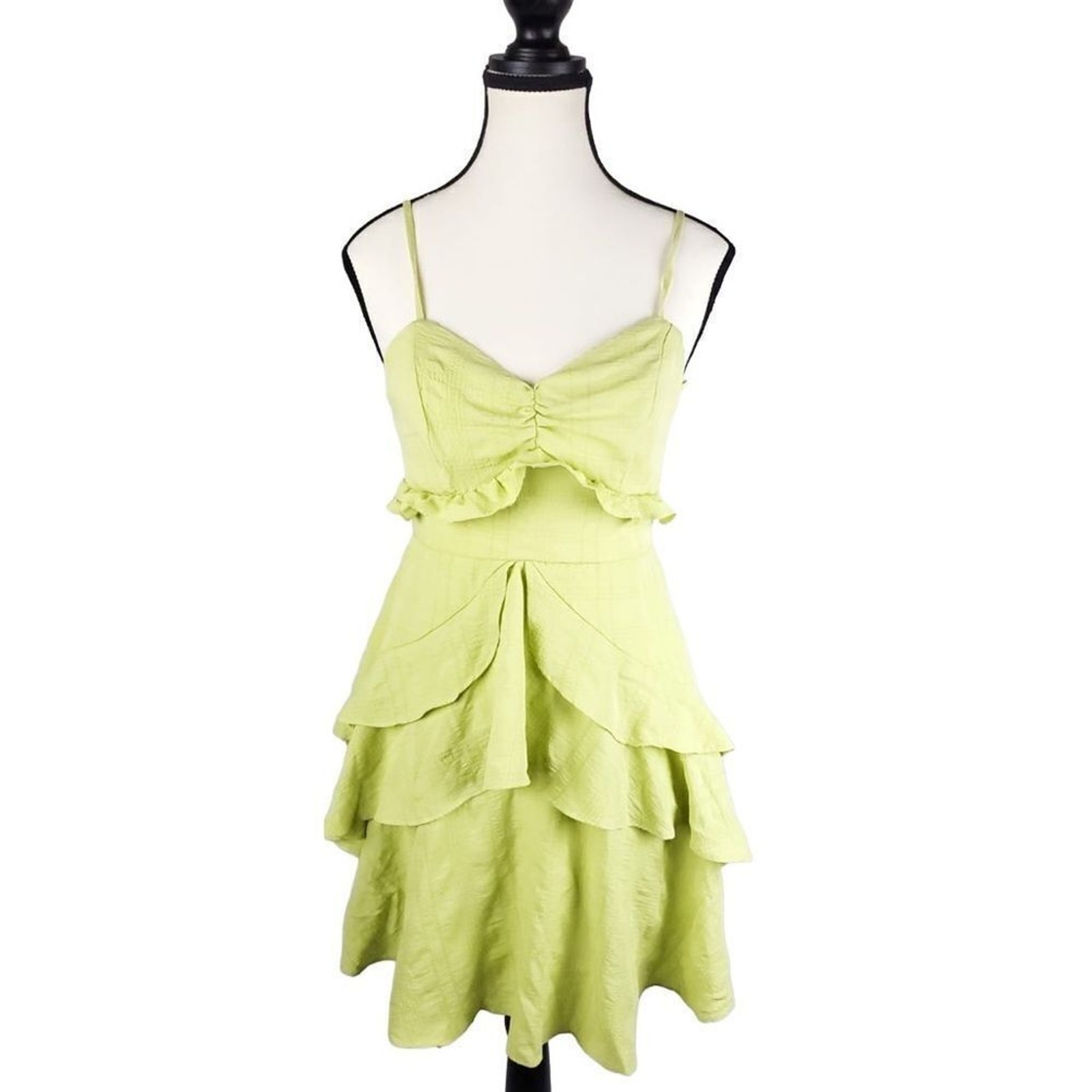 City Studio junior lime green ruffled mini dress sz 3-small back zipper