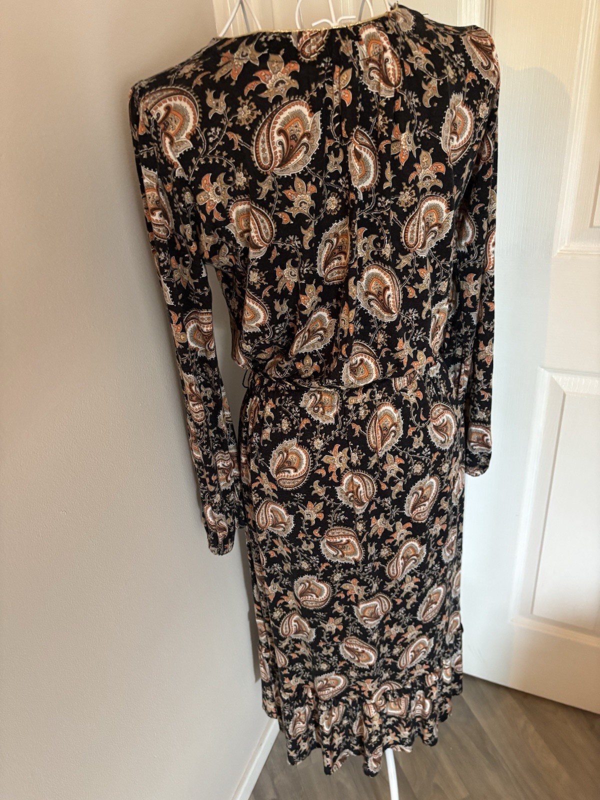 MNG Collection Paisley Viscose Midi Dress Button Front Rope Belt UK 10‑12 Boho