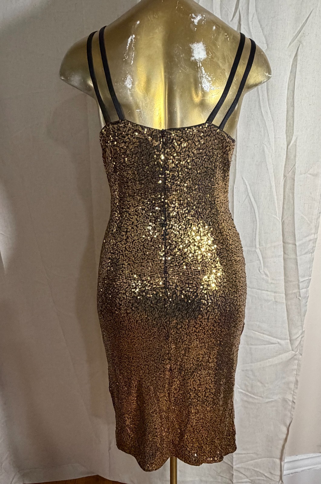 Grace Karin Gold Sequin Cocktail Party Dress Womens M Ruched Bodycon Glam