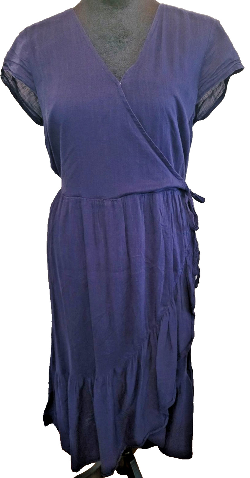 Old Navy Blue Faux Wrap Midi Dress S Nautical Preppy Old Money Classic Coastal