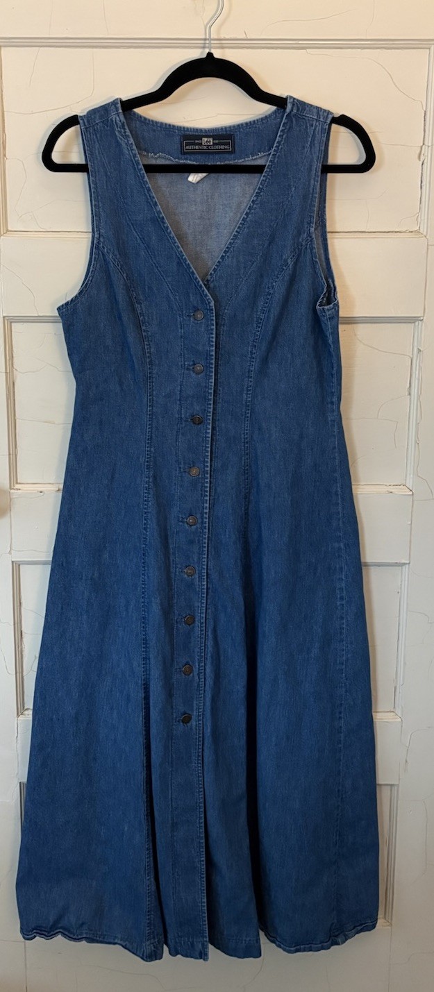 Vintage Lee Authentic Clothing Sz Medium Denim Jumper Sundress Modest Overall