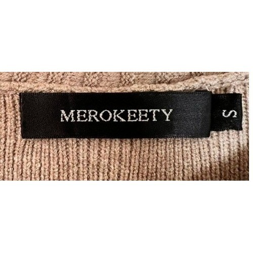 Classic Parisian MEROKEETY Ribbed Knit Sweater Dress Old Money Luxury Beige SM