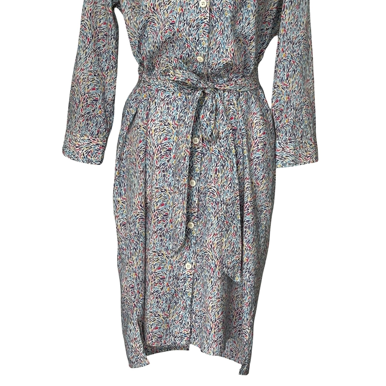 0039 Italy NWOT Multicolor Belted Shirt Dress Sz S Designer Brunch Preppy Money