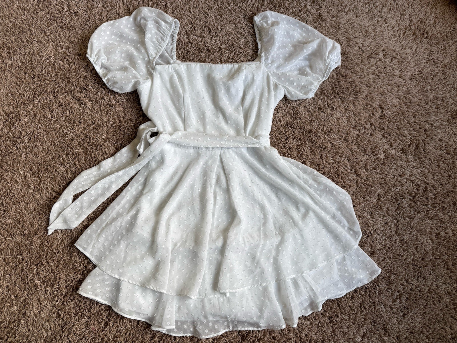 B Smart Women’s White Polka Dot Layered Fit & Flare Dress Size 3 Puff Sleeve