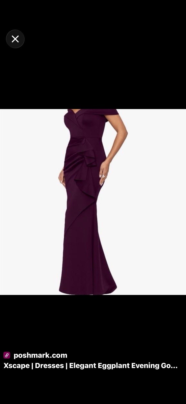 Xscape Purple Solid Off Shoulder Ruffle Ruched Long Formal Gown Dress 8