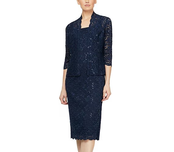 Sl Fashions 3/4-Sleeve Lace Jacket, Navy, SIZE- 10 (jacket only)