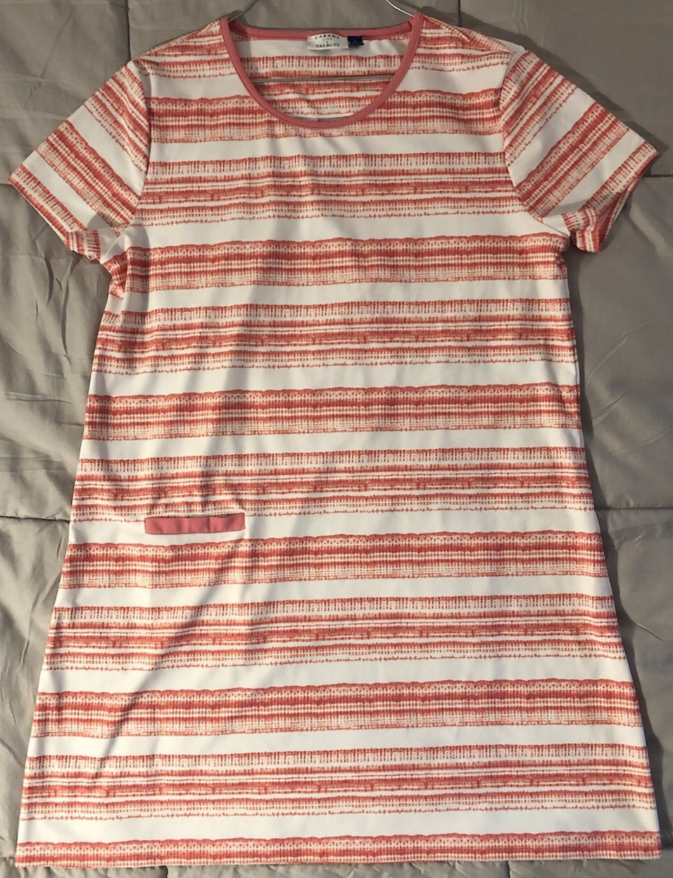 Talbots Size L Cabana Life Pink Striped Short Sleeve Dress Pocket Beach Swim