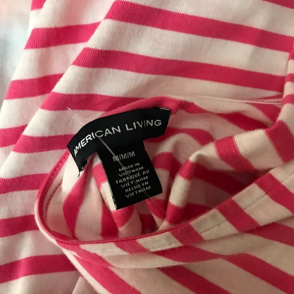 American Living Pink Striped Cotton Fit & Flare Dress Medium