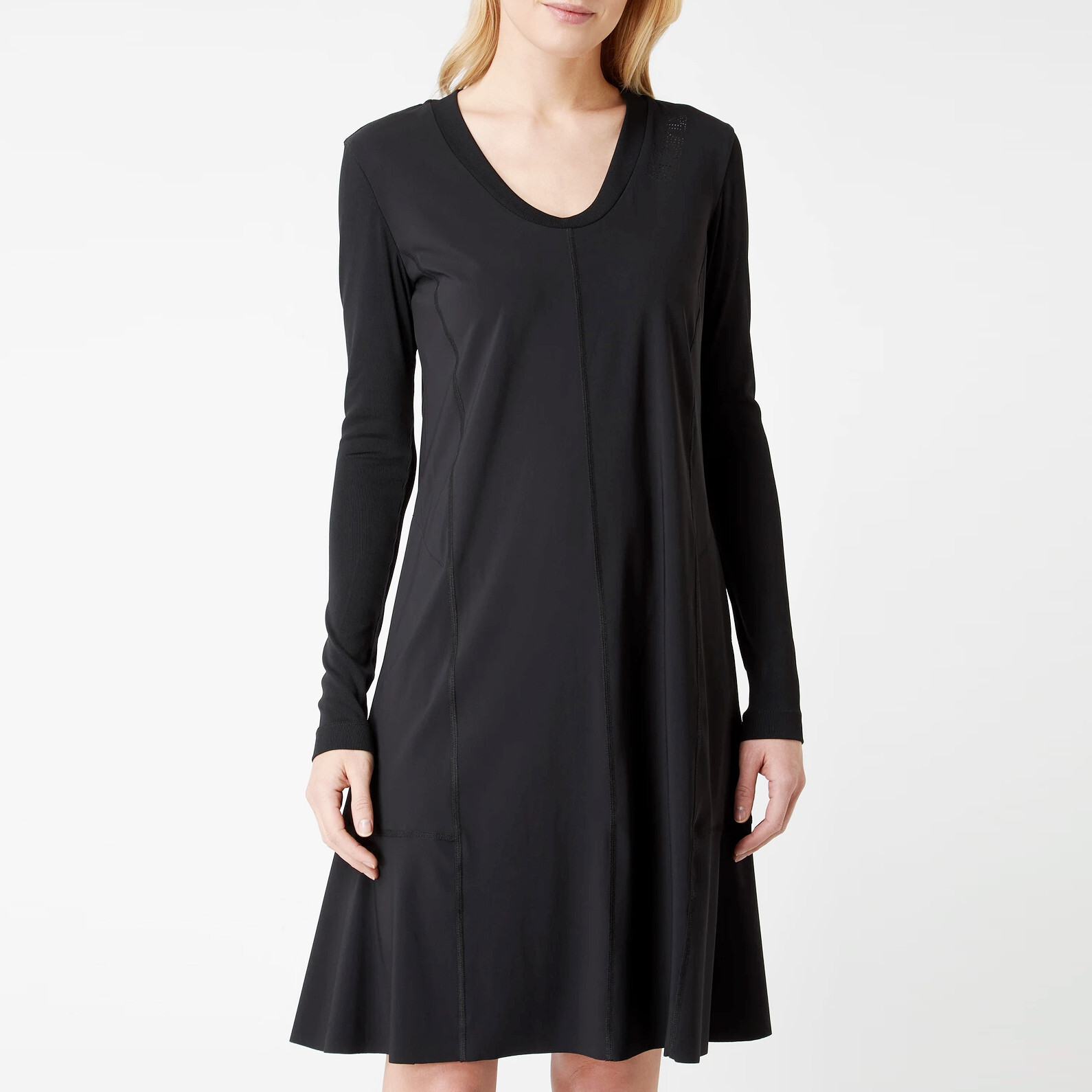 300$ MARC CAIN Sports Long Sleeve Midi Dress Stretch Jersey Black N3 M L
