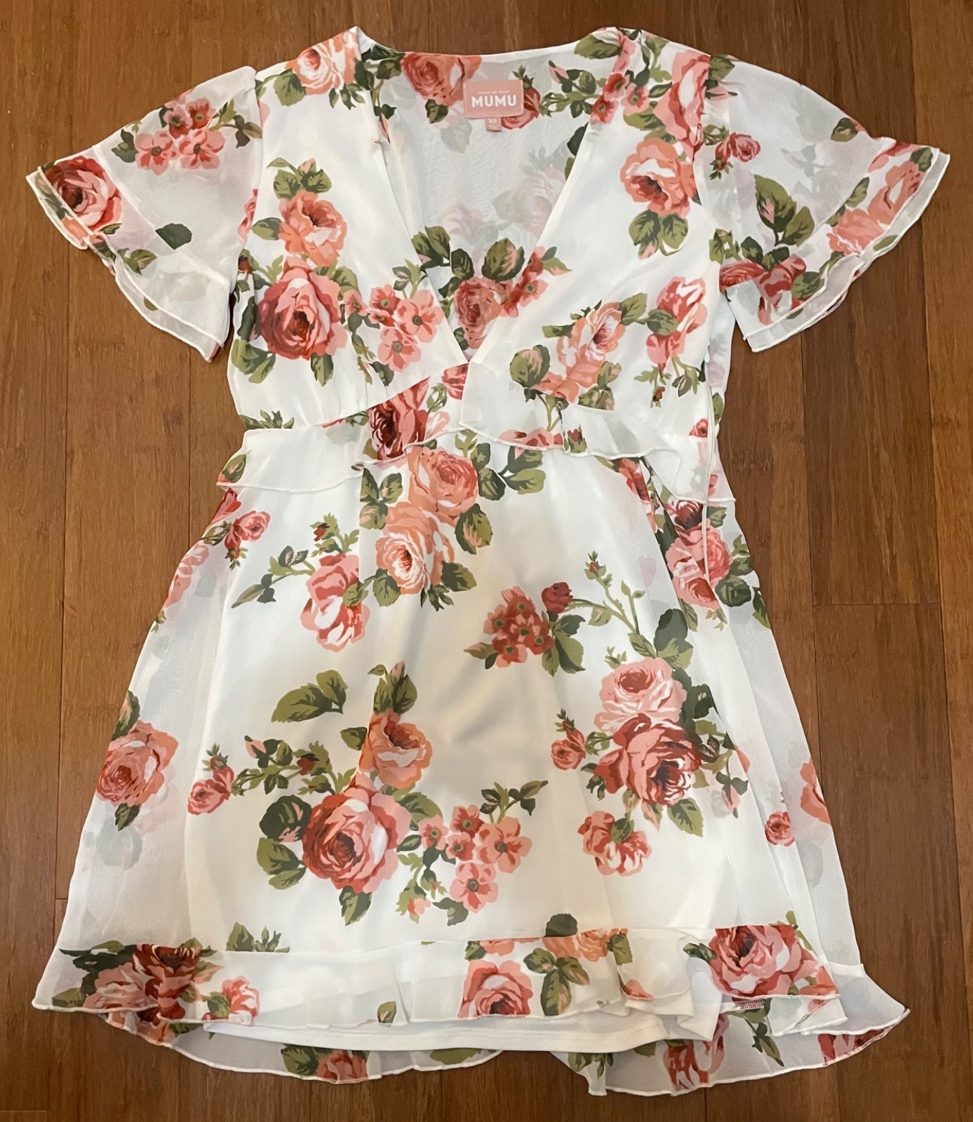 Show Me Your Mumu Dress White Floral XS/ S Pink Ruffle Floaty Romantic