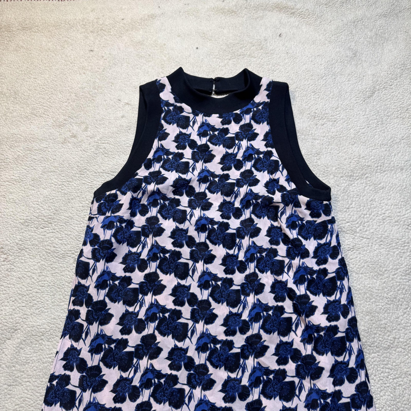 A.L.C. Dress Womens Small Blue Black Floral Silk Sleeveless Shift Made USA 2014
