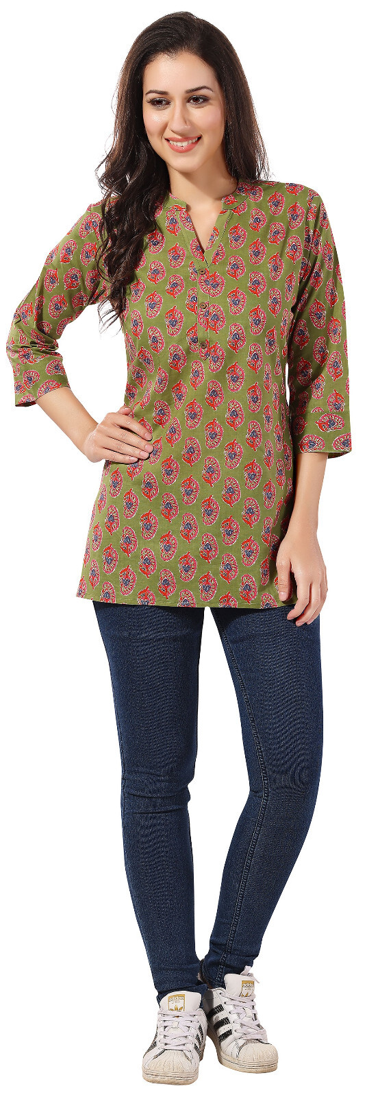Embroridery 30 inches Kurtis Women Green India Kurti Top Tunic Kurta Shirt CPS04