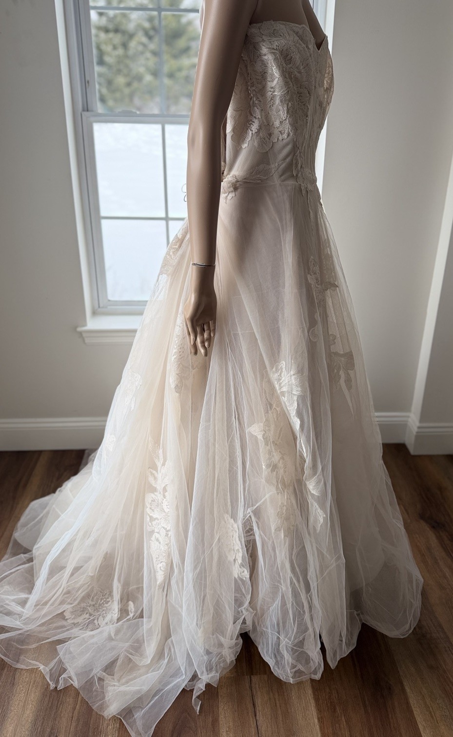 Willowby by Watters Tulle Wedding Dress Sz 22W Beige Lace Boho Bridal Fairy Gown