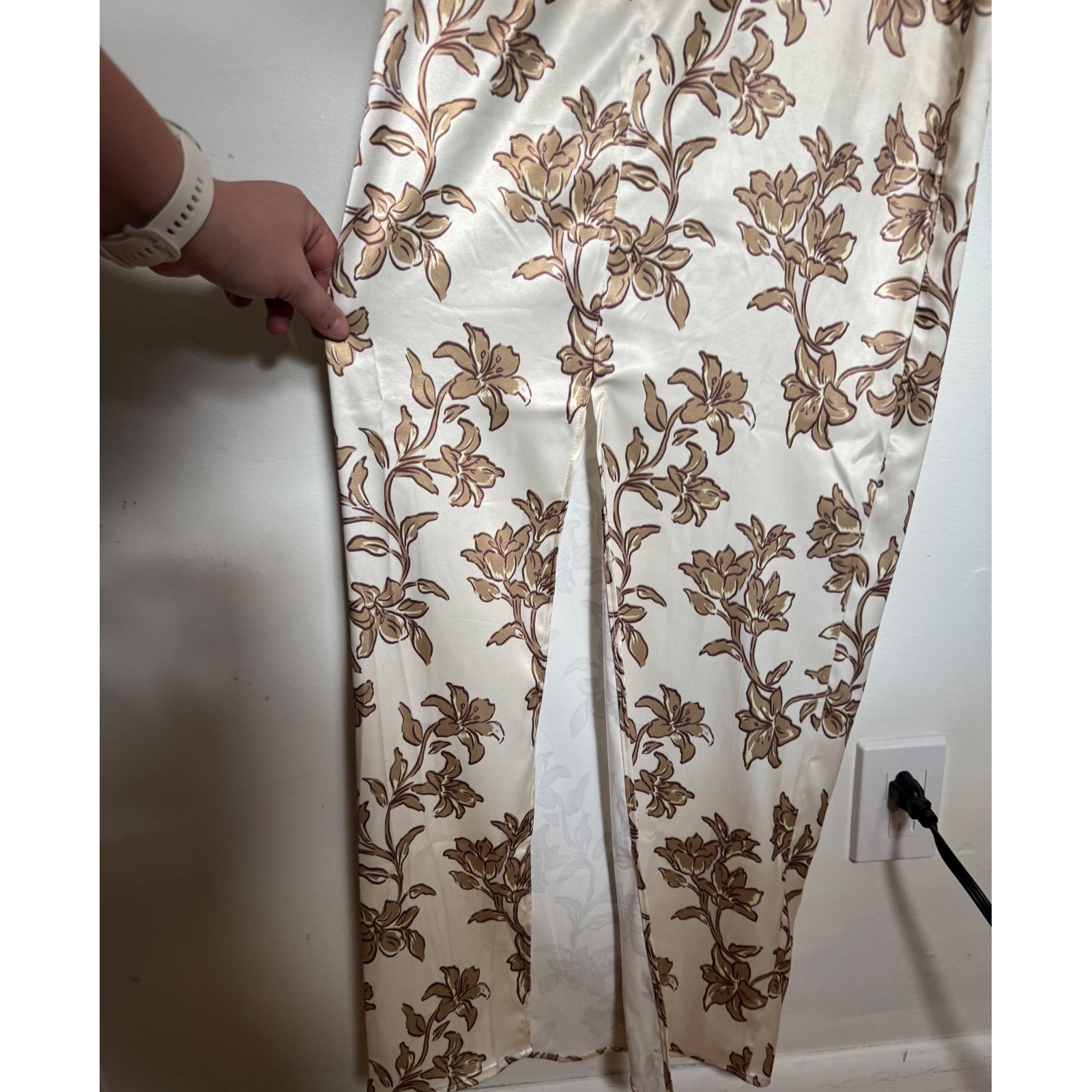 Peppermayo Lara Satin Maxi Dress Hazel Bloom Floral Brown Cream US 4 NWT